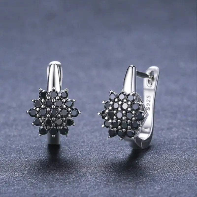 Korean Style Simple Copper Vintage Black Zircon Flower Stud Earrings