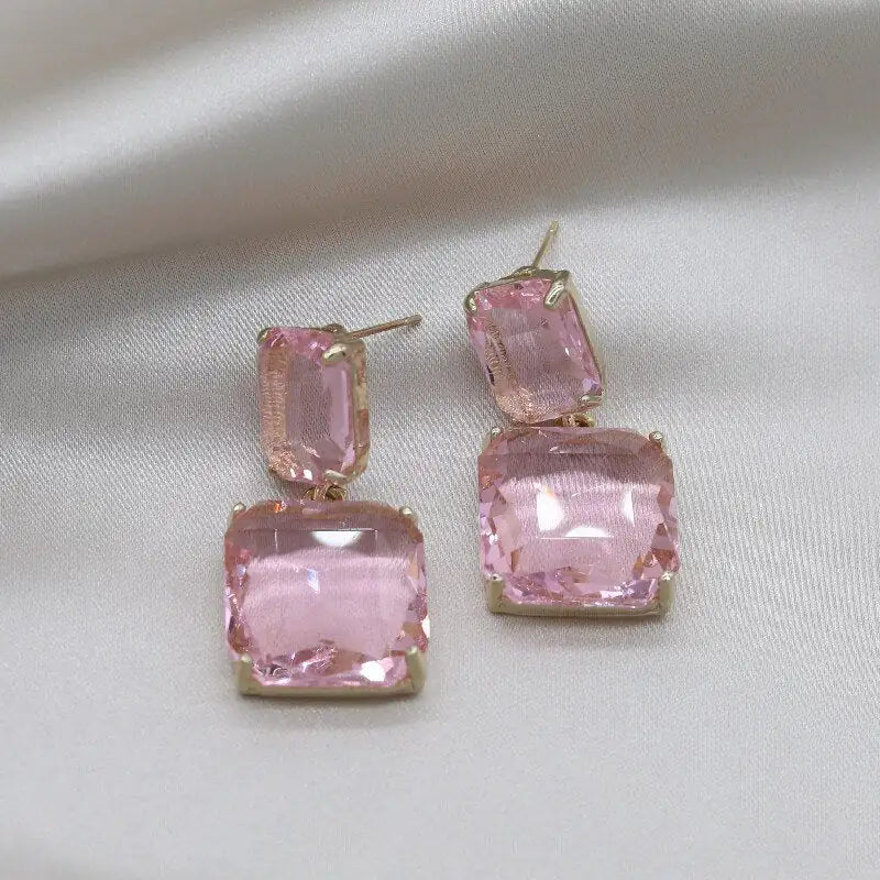 Korean Double Square Crystal Earrings