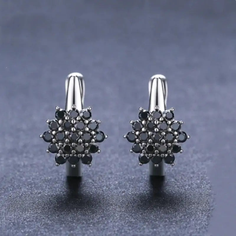 Korean Style Simple Copper Vintage Black Zircon Flower Stud Earrings