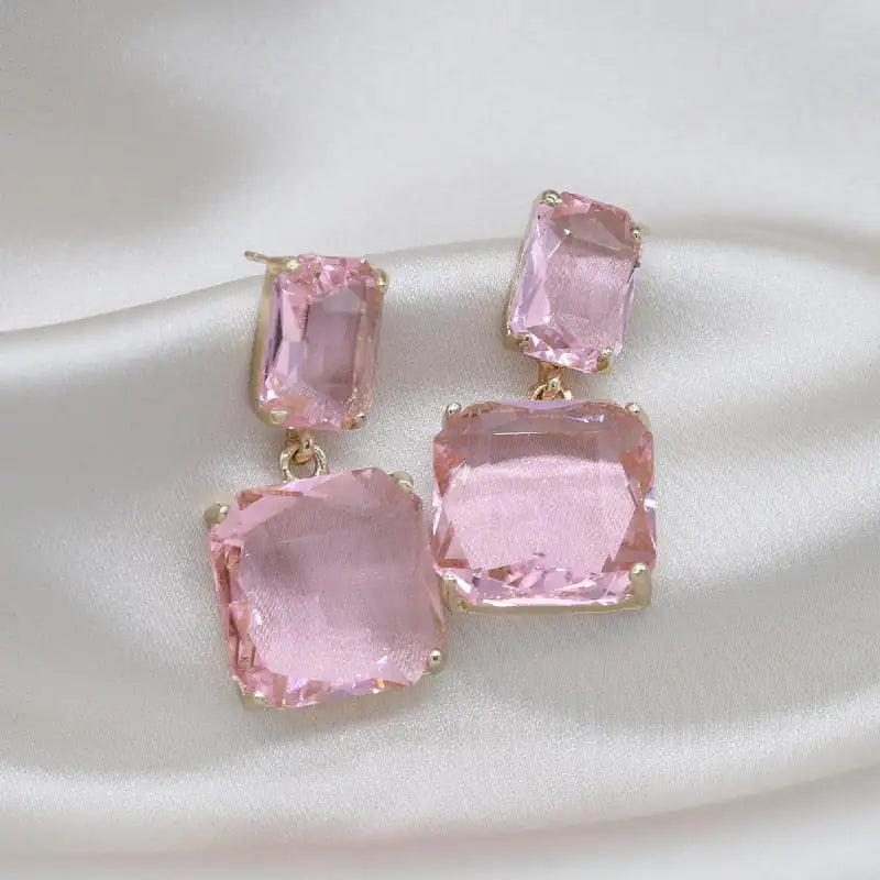 Korean Double Square Crystal Earrings