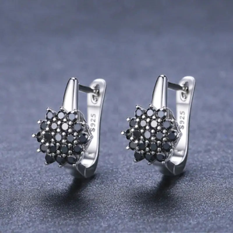 Korean Style Simple Copper Vintage Black Zircon Flower Stud Earrings